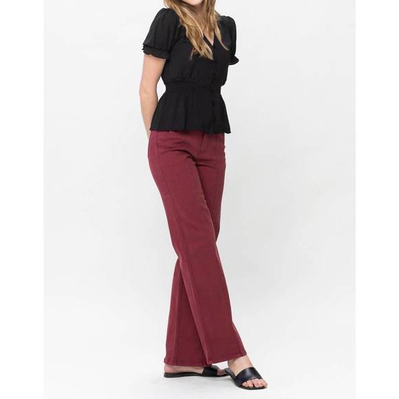 NEW JUDY BLUE high waist dyed straight leg pant in burgundy - Picture 2 of 7